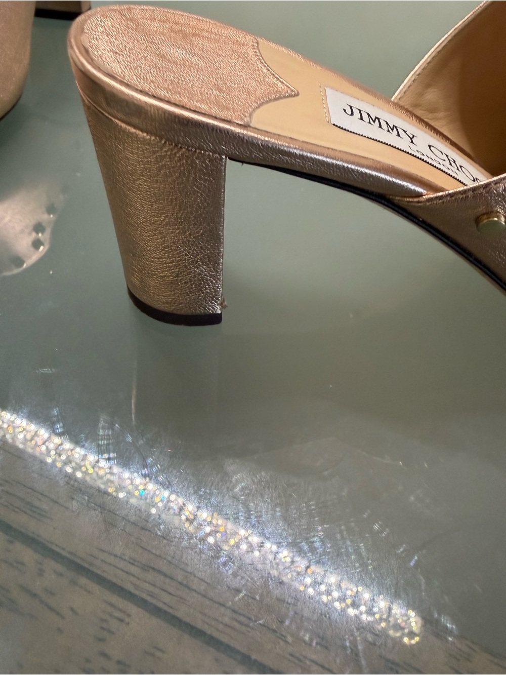 Jimmy Choo Rose Gold Studded Open-Toe Mules - Picture 9 of 13